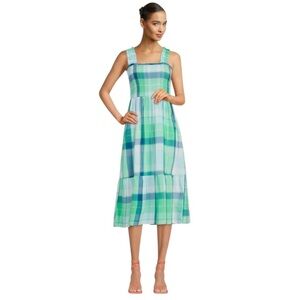 Time & Tru Plaid Smocked Green Blue Plaid Cotton Rayon Sundress Sz XXL